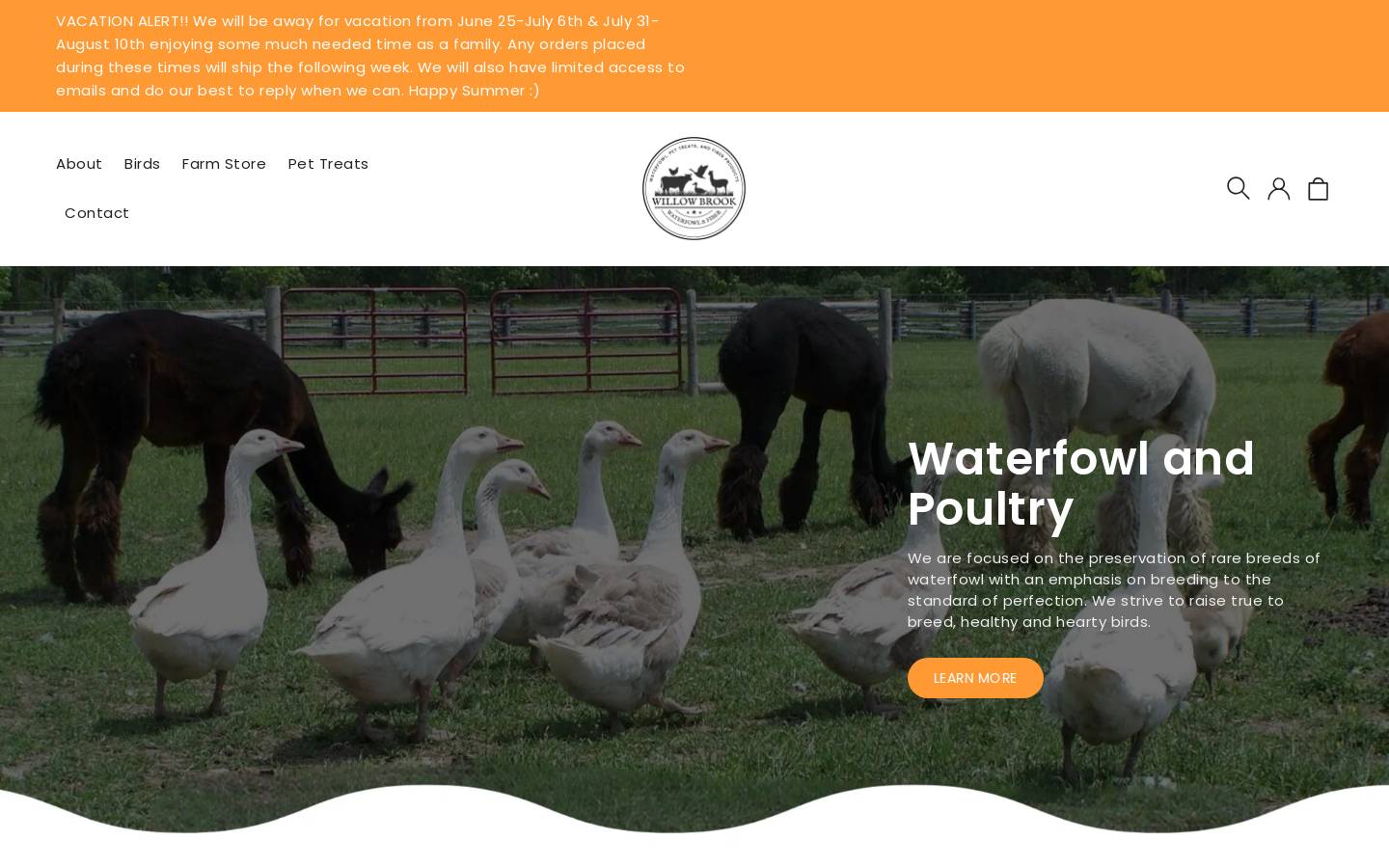 willowbrookwaterfowlandfiber.com homepage screenshot
