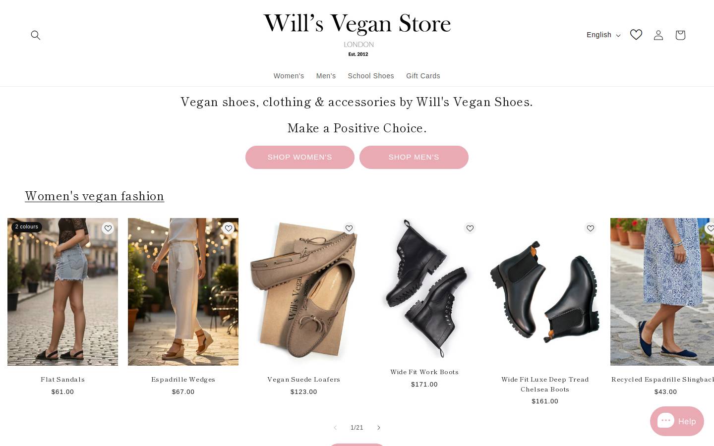 wills-vegan-store.com homepage screenshot