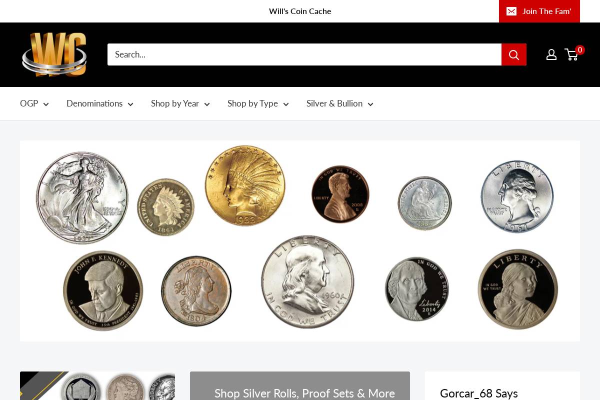 willscoincache.com homepage screenshot