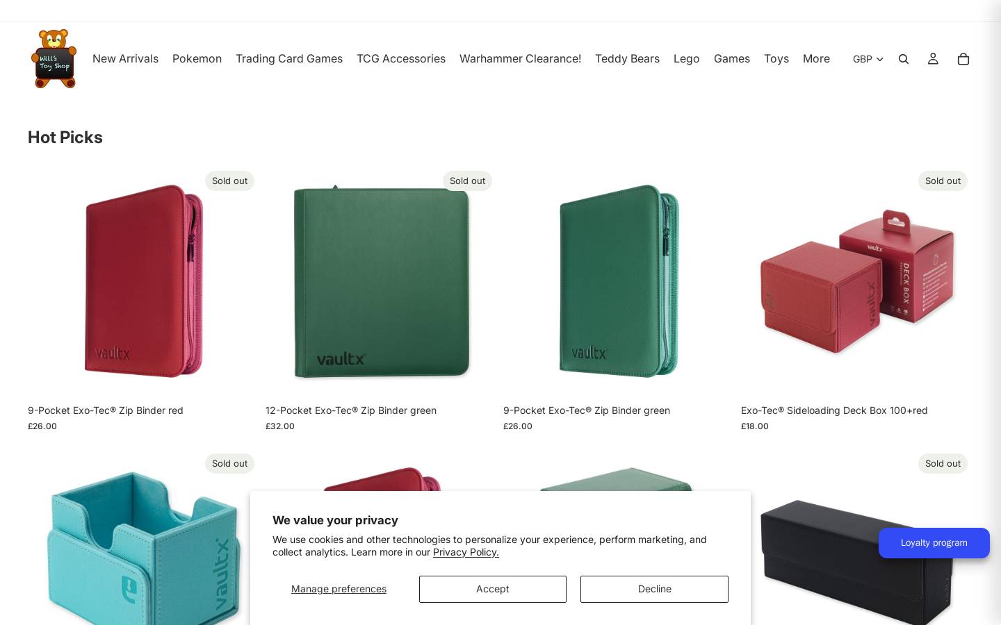 Will’s Toy Shop homepage screenshot
