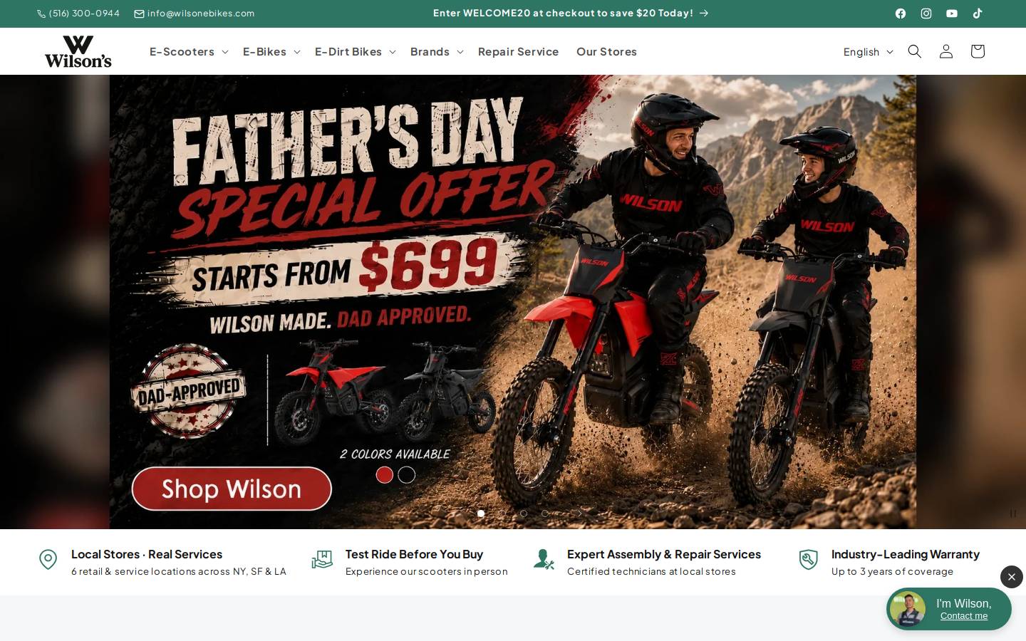 wilsonebikes.com homepage screenshot