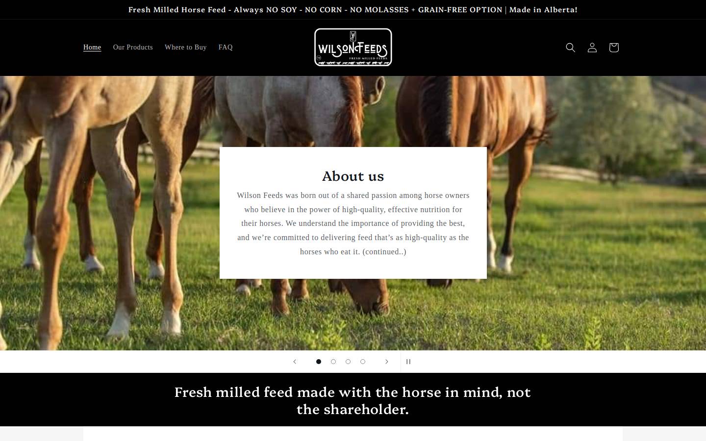 wilsonfeeds.com homepage screenshot