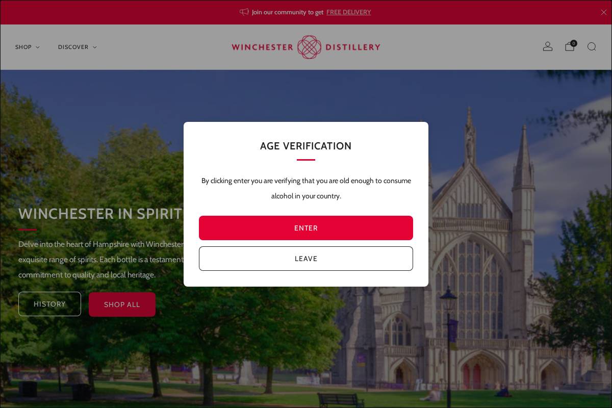 winchesterdistillery.co.uk homepage screenshot