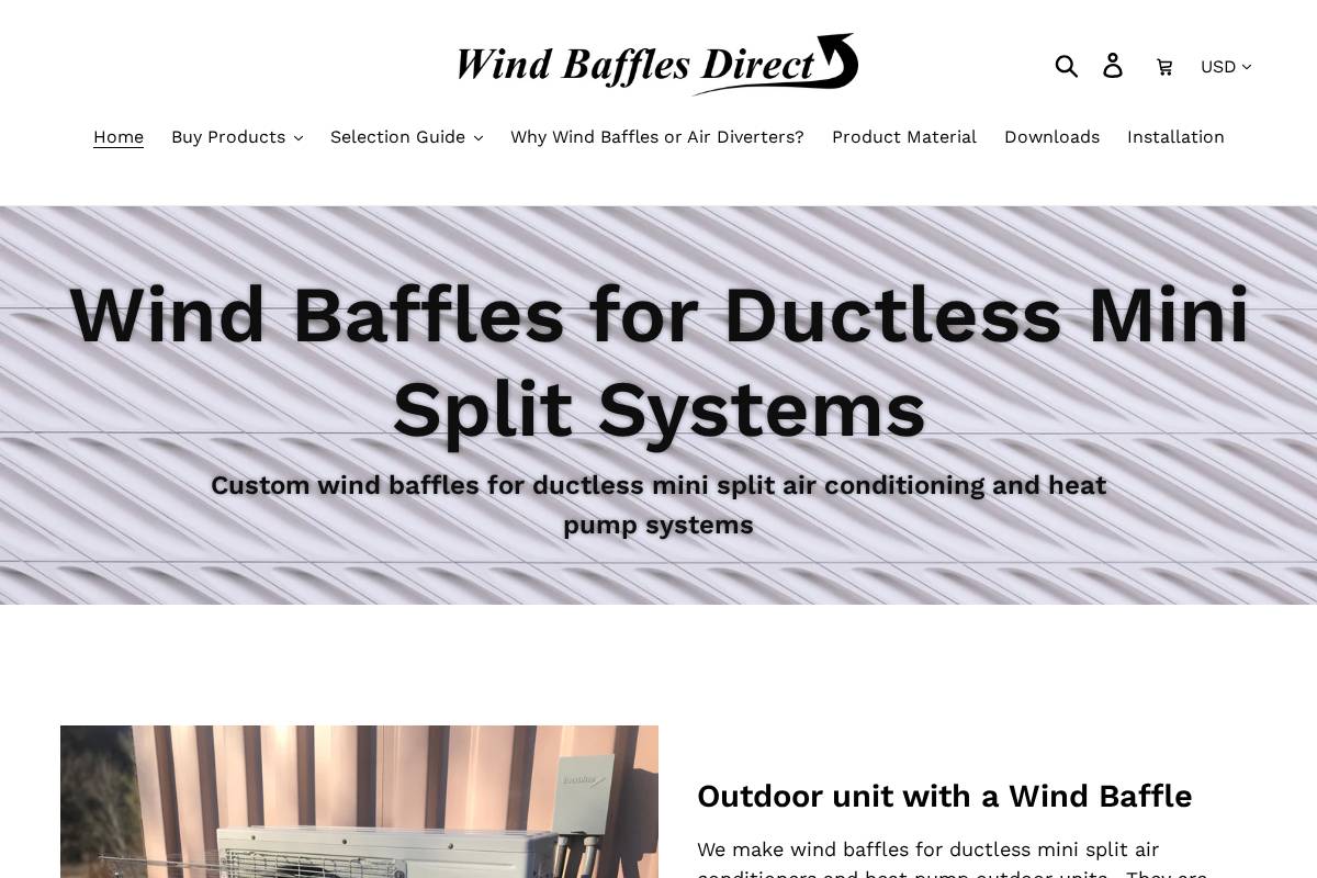 windbafflesdirect.com homepage screenshot