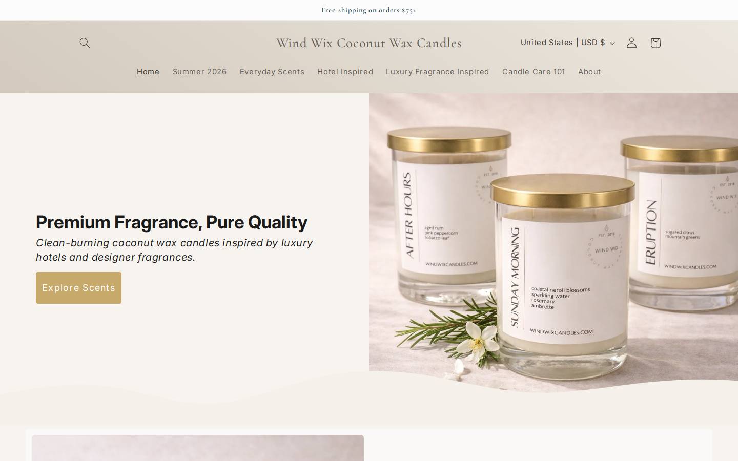 windwixcandles.com homepage screenshot