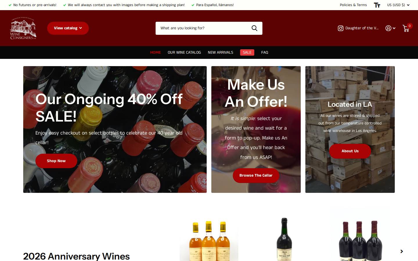 wineconsigners.com homepage screenshot