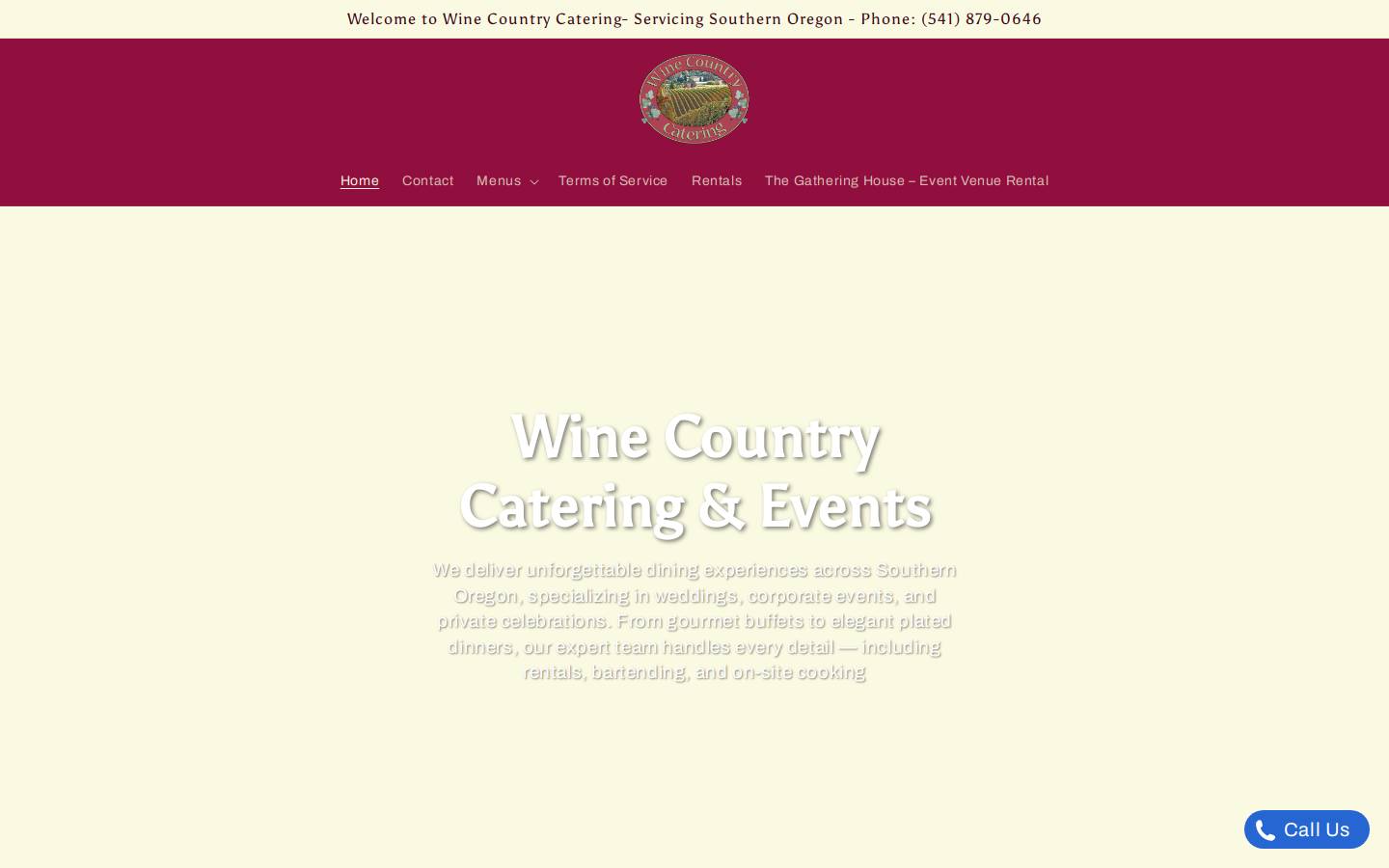 winecountrycaters.com homepage screenshot