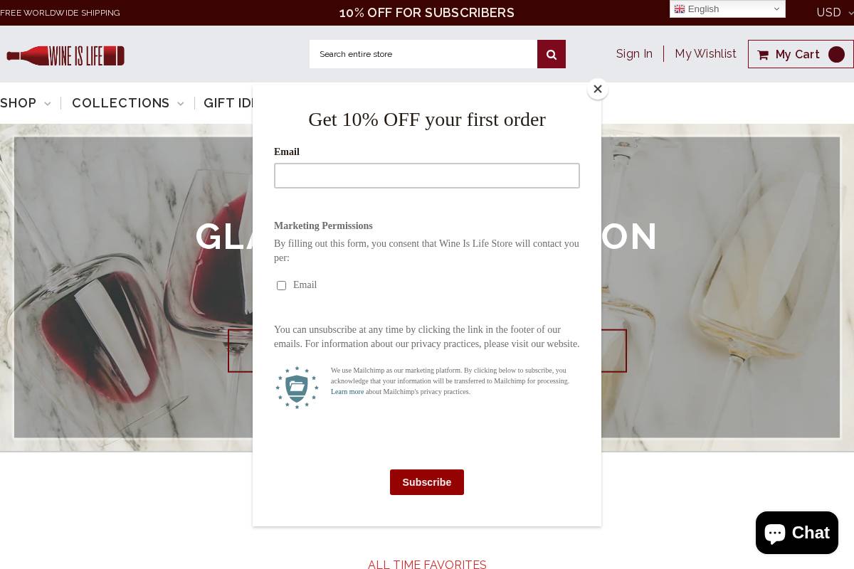 wineislife-store.com homepage screenshot