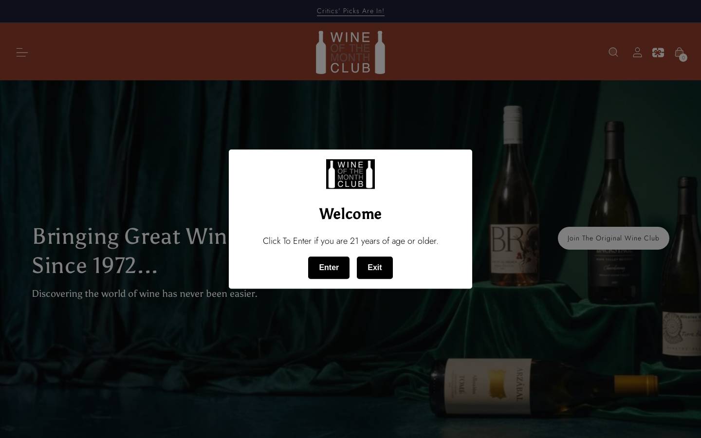 Wine of the Month Club homepage screenshot