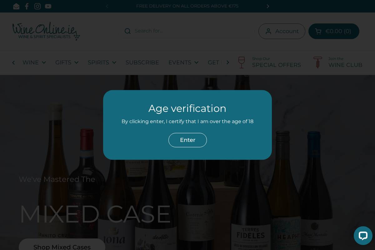 WineOnline.ie homepage screenshot