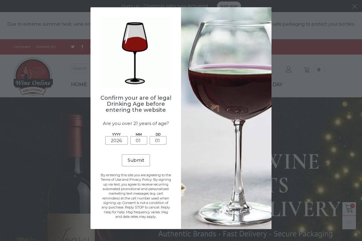 Wineonlinedelivery homepage screenshot