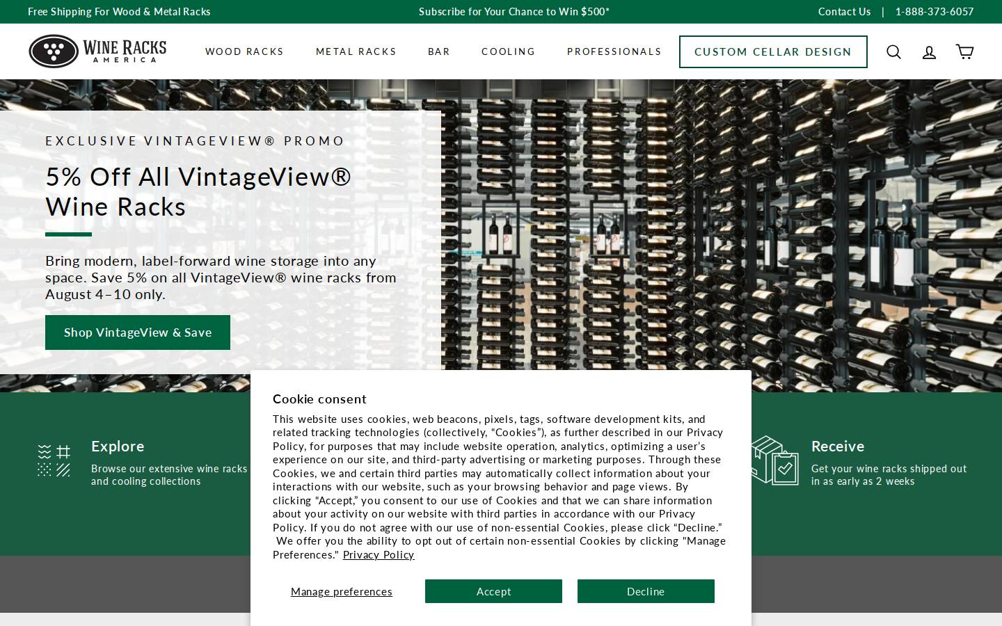Wine Racks America homepage screenshot