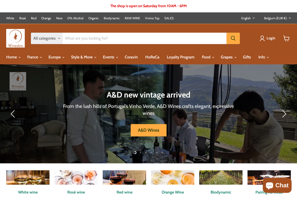 Winesbio homepage screenshot