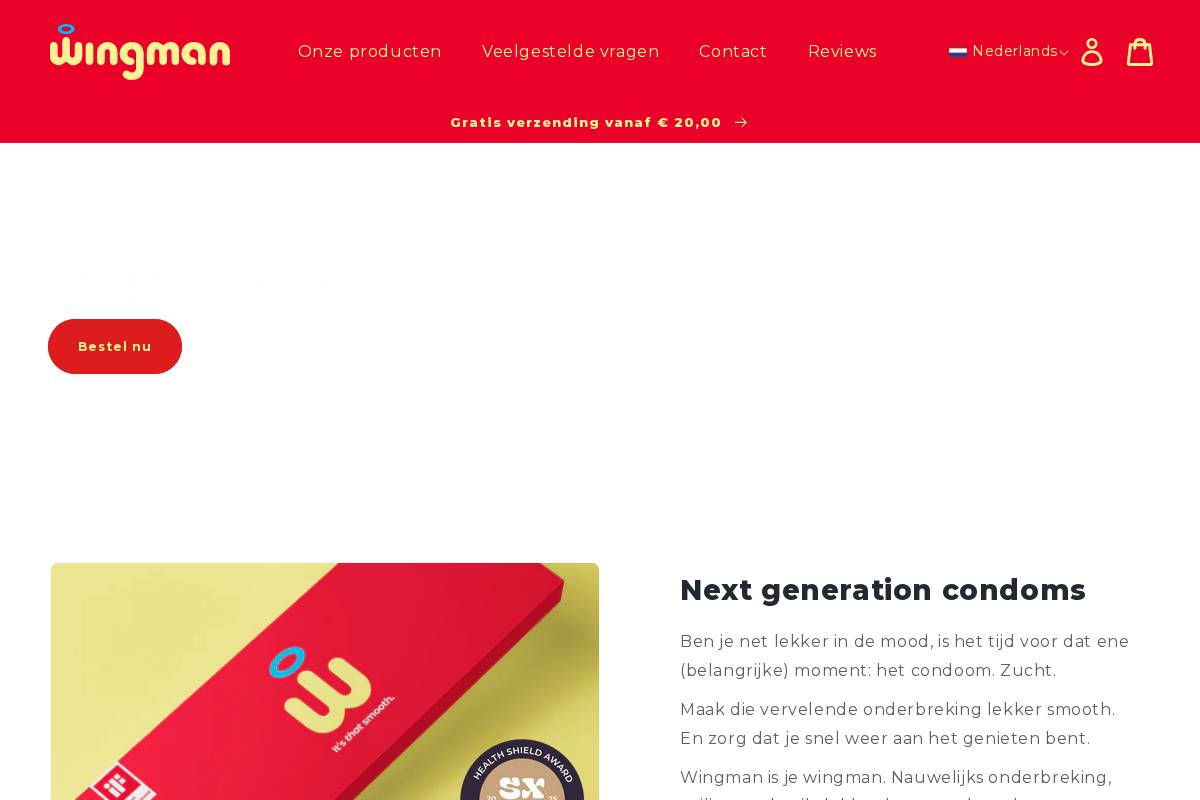 Wingmancondoms homepage screenshot