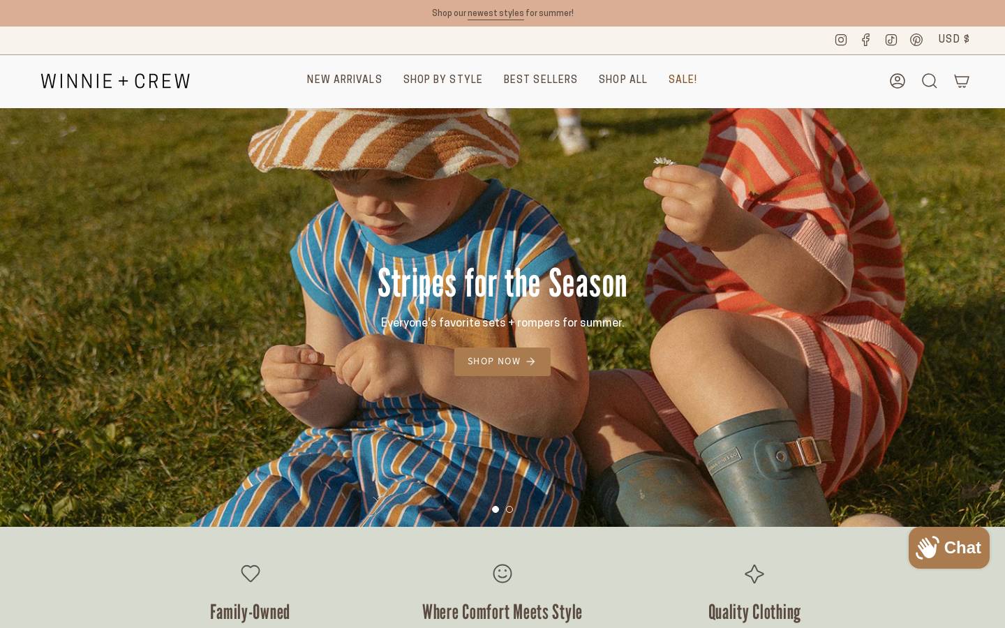 winnieandcrew.com homepage screenshot