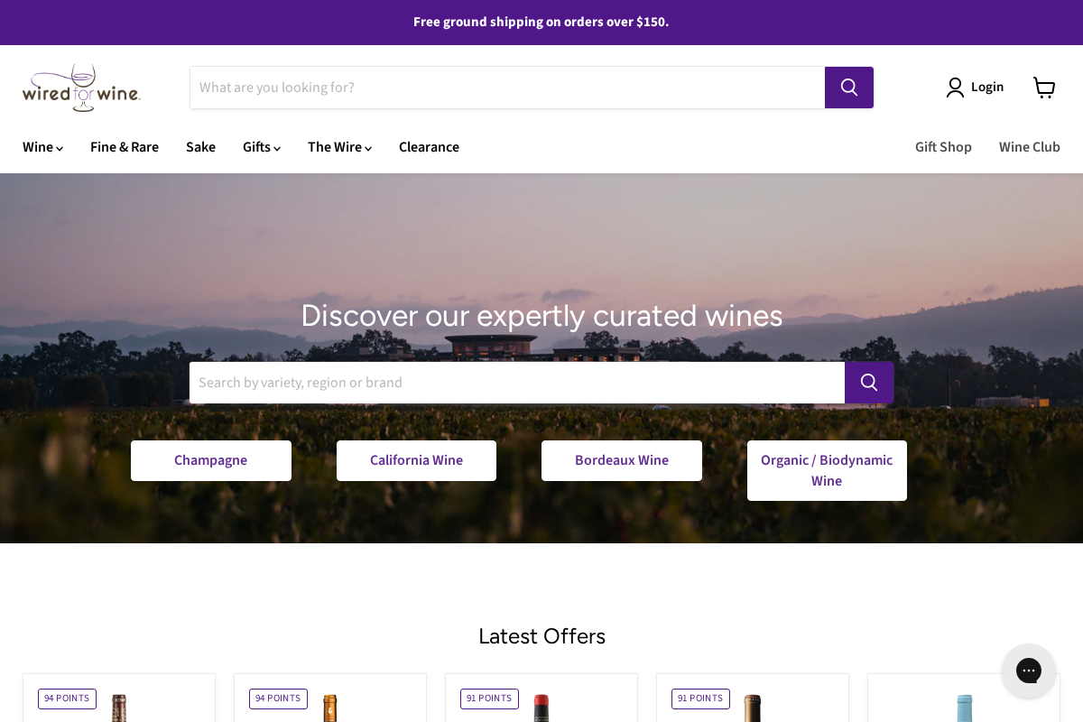 Wired For Wine homepage screenshot