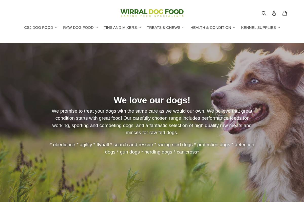 Wirral Dog Food homepage screenshot