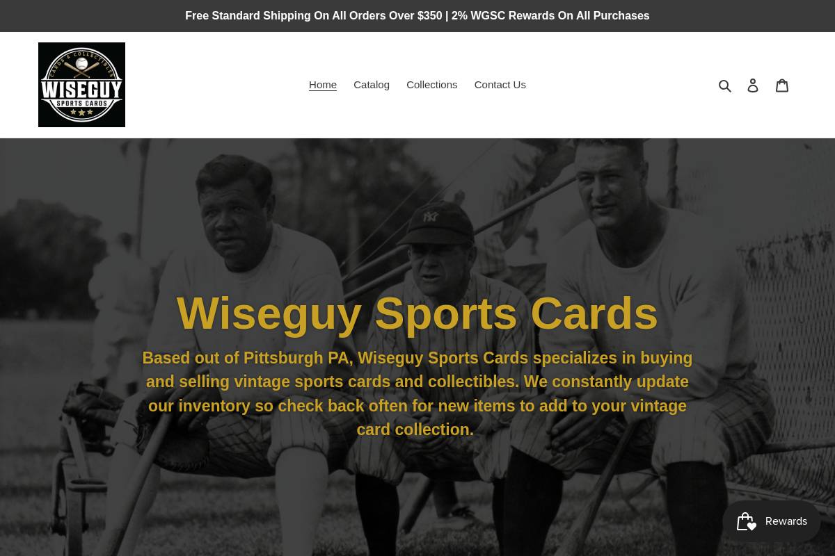 wiseguysportscards.com homepage screenshot