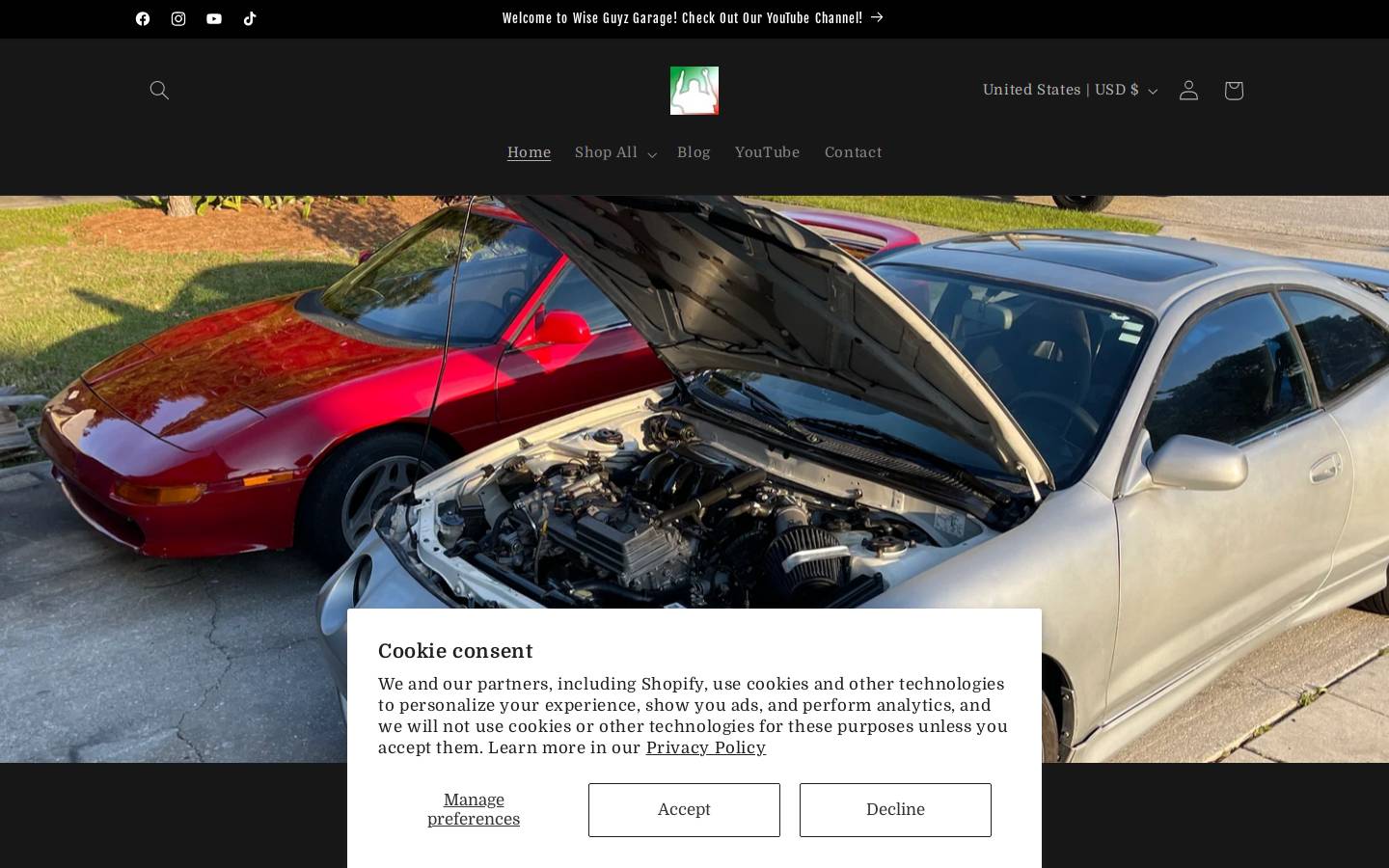 wiseguyzgarage.com homepage screenshot