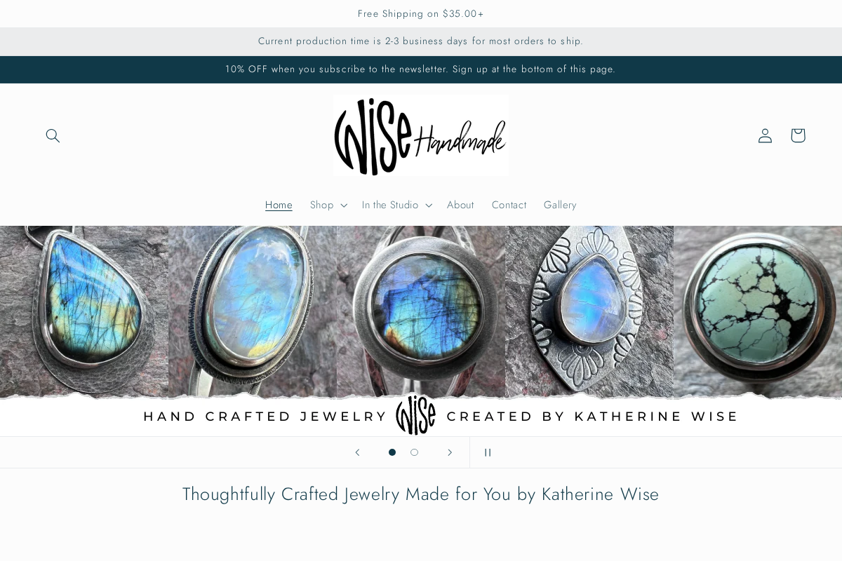 Wise Handmade Jewelry homepage screenshot