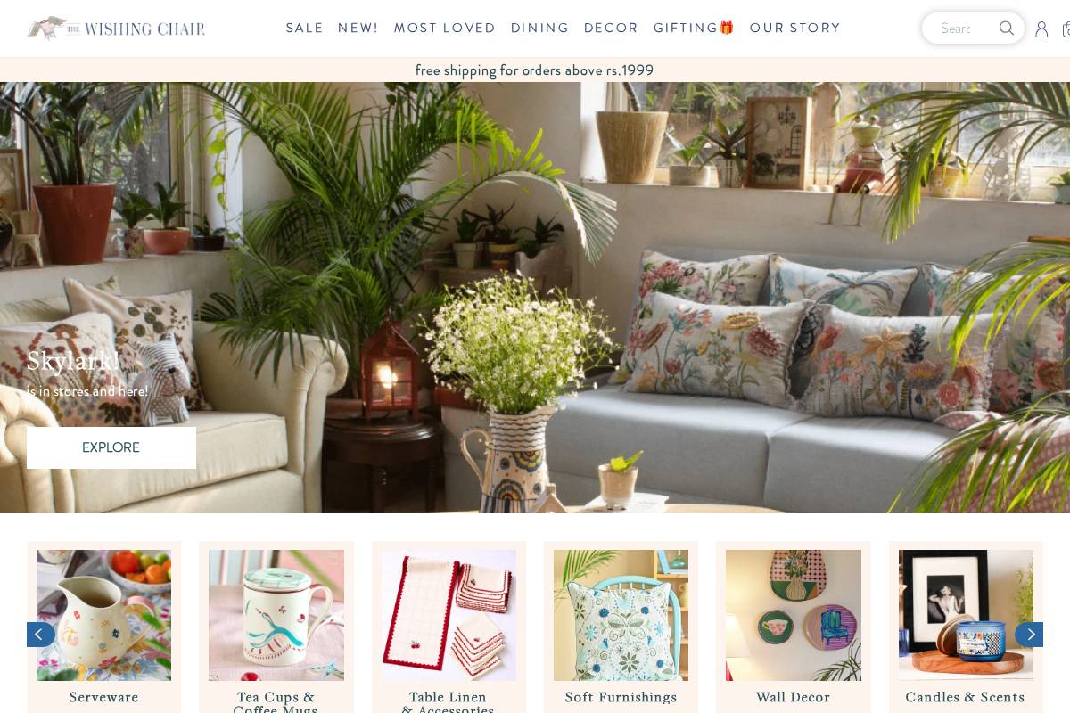 wishingchair.in homepage screenshot