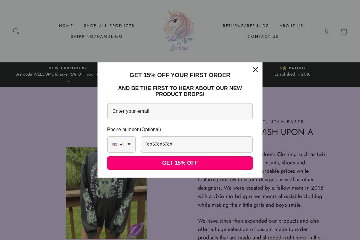 wishuponaboutique.com homepage screenshot