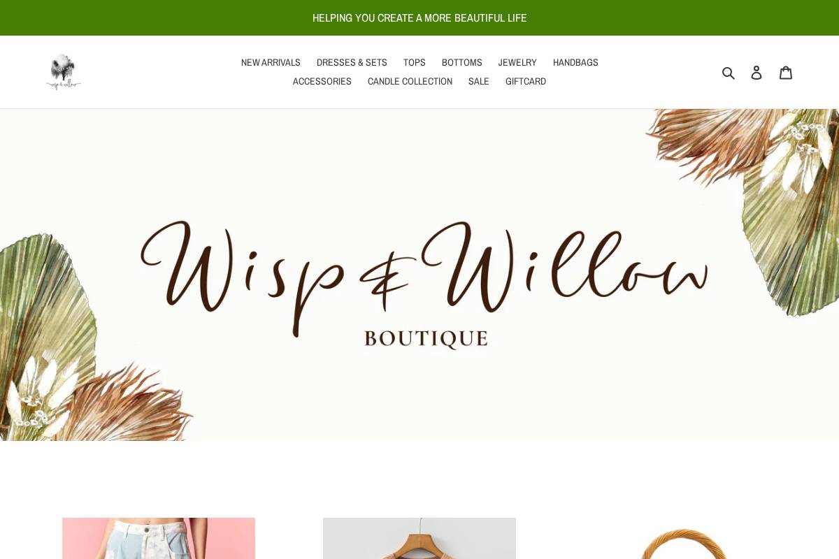 wispandwillowboutique.com homepage screenshot