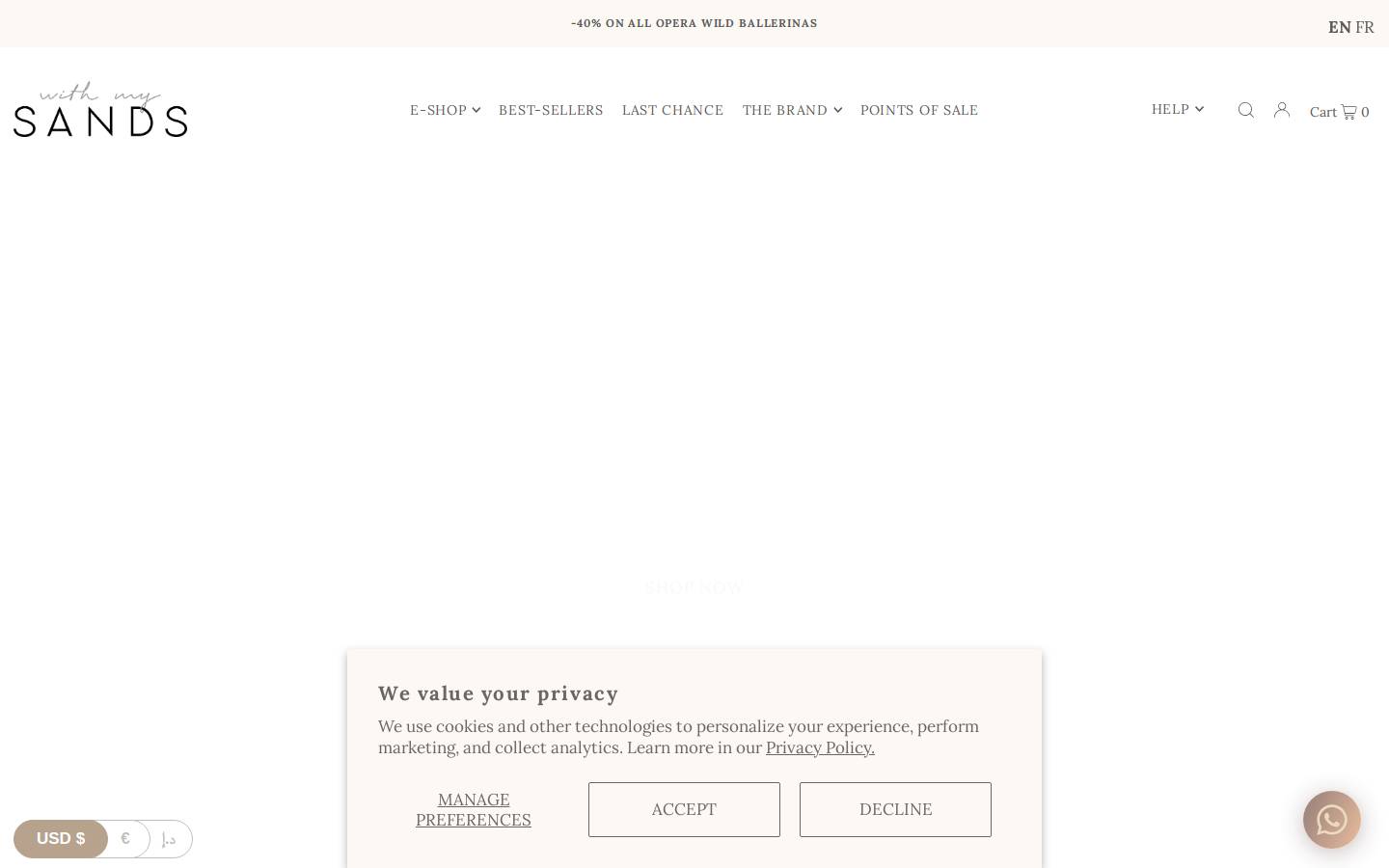 Withmysands homepage screenshot