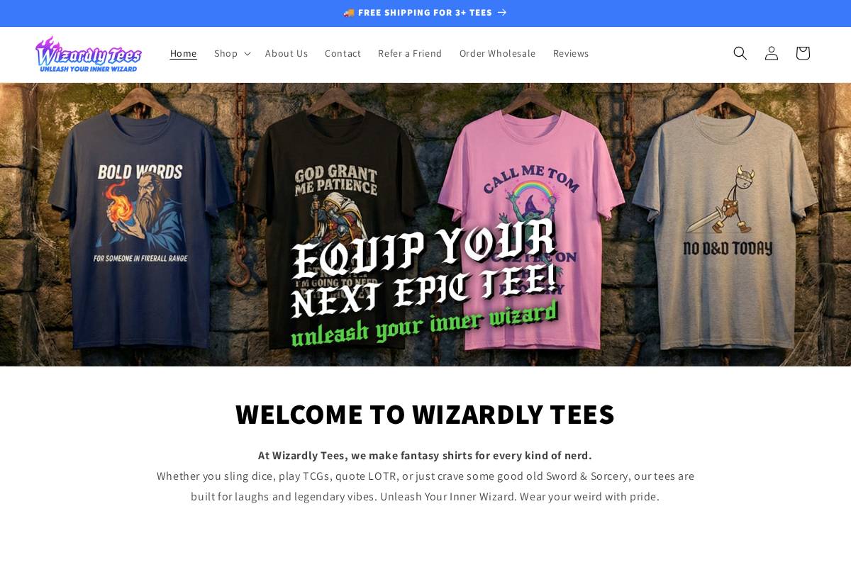 wizardlytees.store homepage screenshot