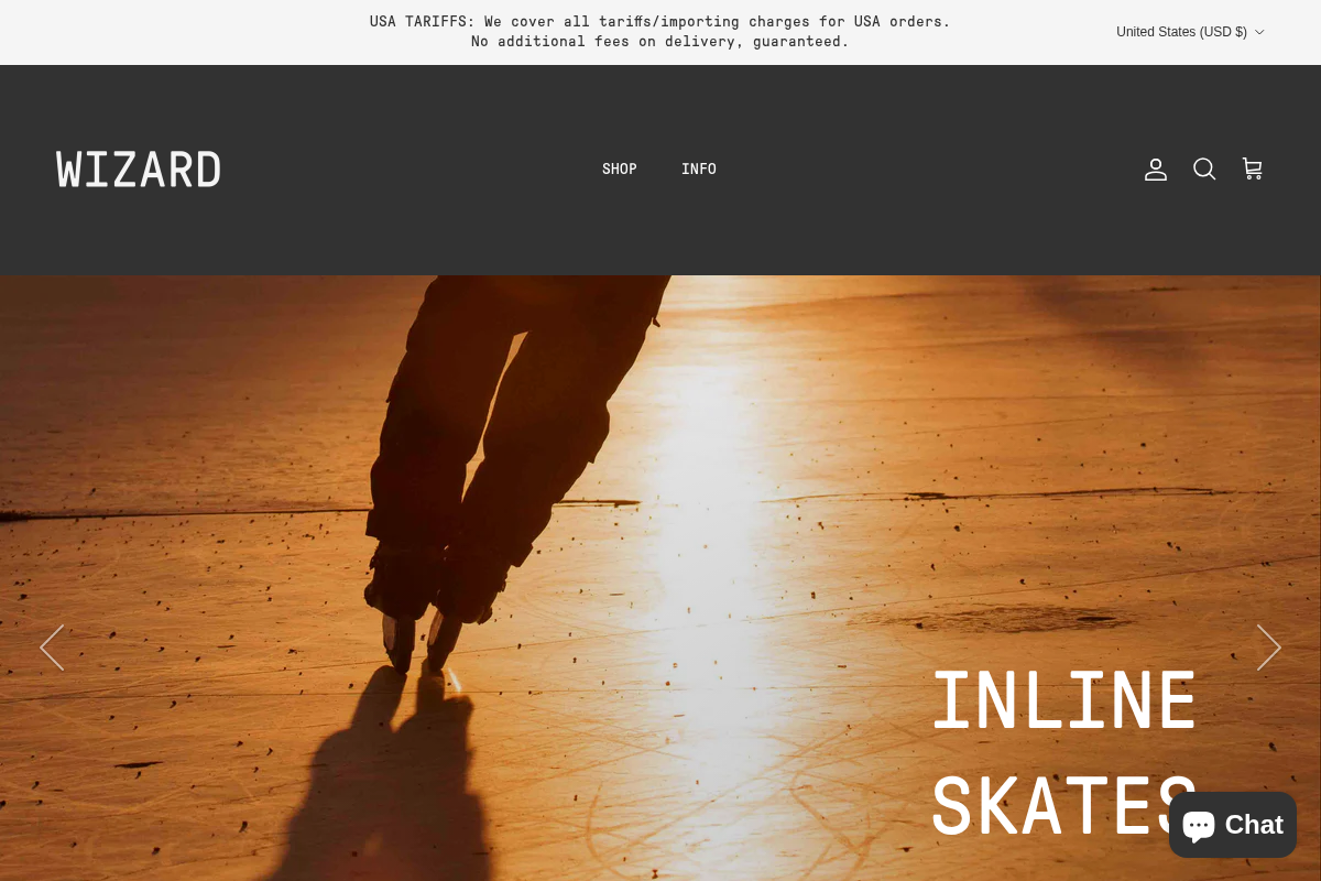 Wizard Skating homepage screenshot