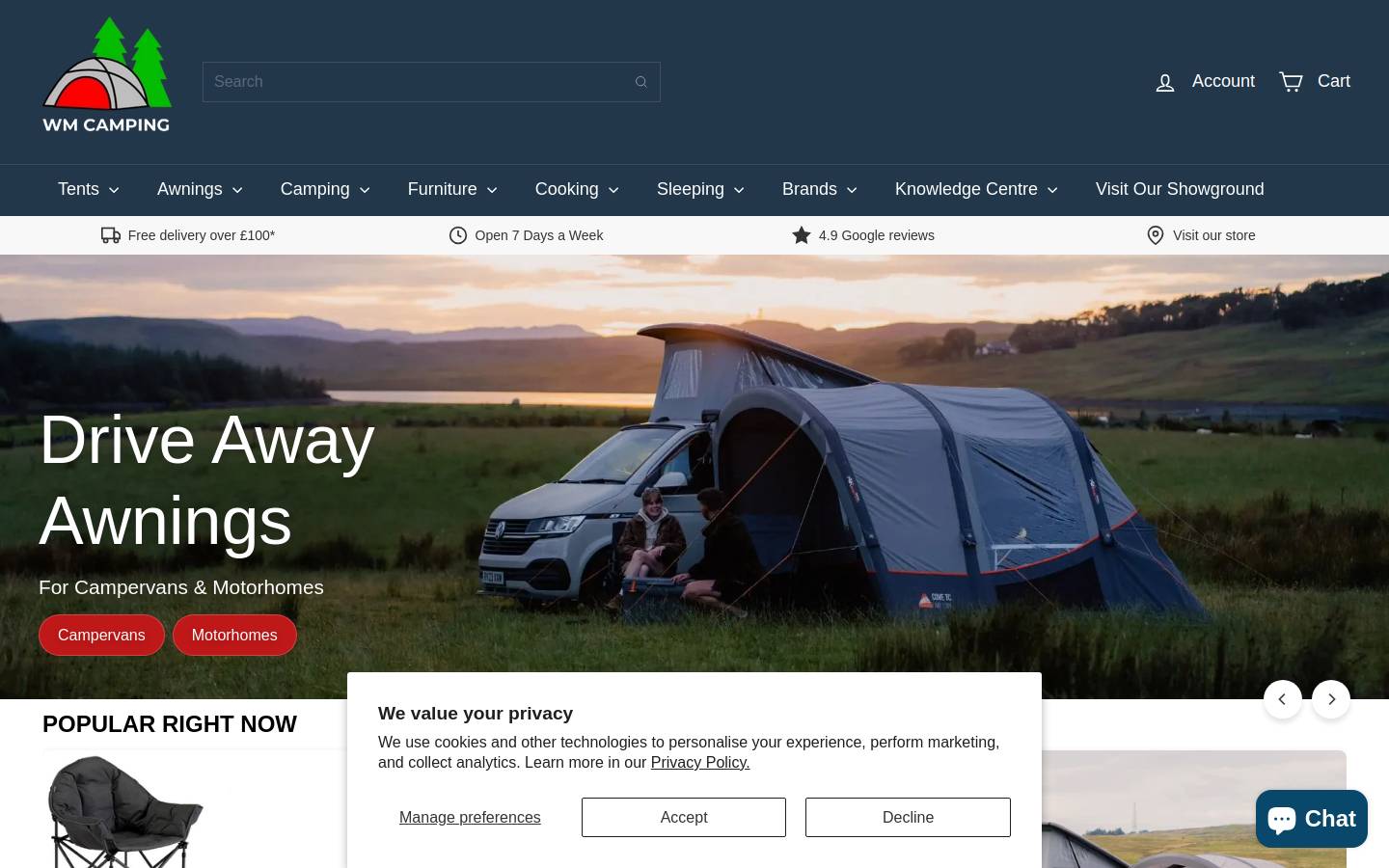 WM Camping homepage screenshot