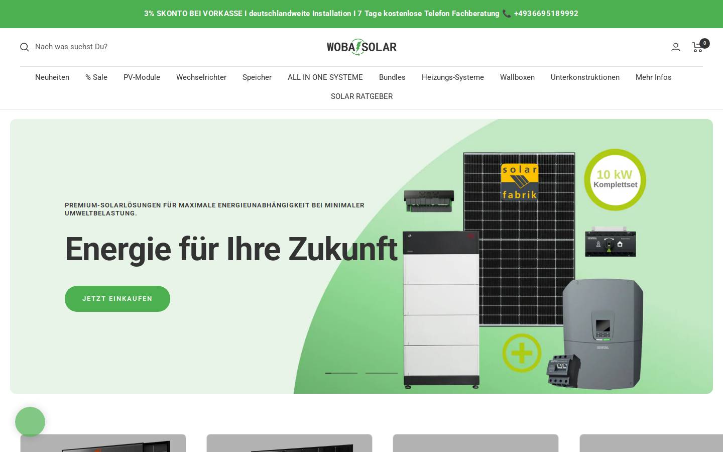 Woba Solar homepage screenshot