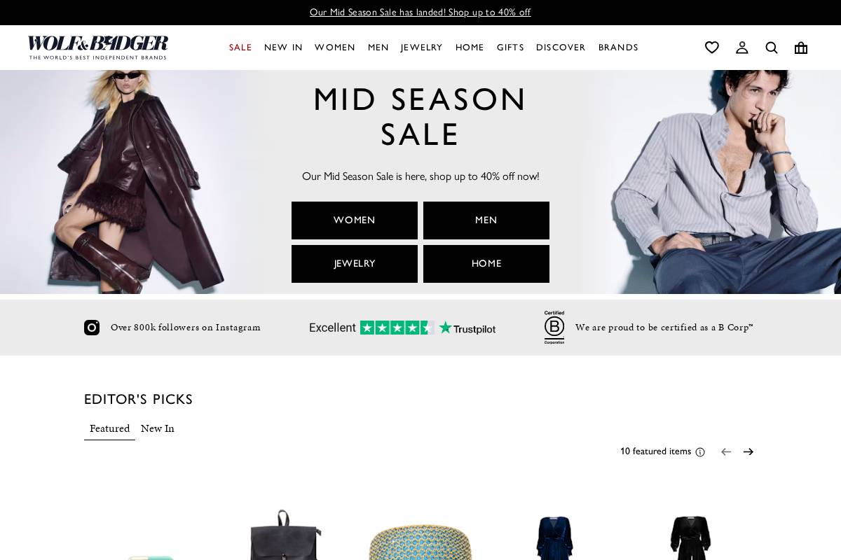 Wolf & Badger homepage screenshot