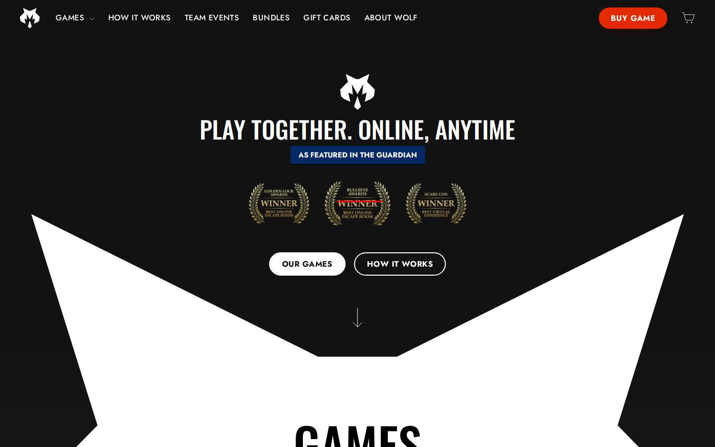 Wolf Escape Games homepage screenshot