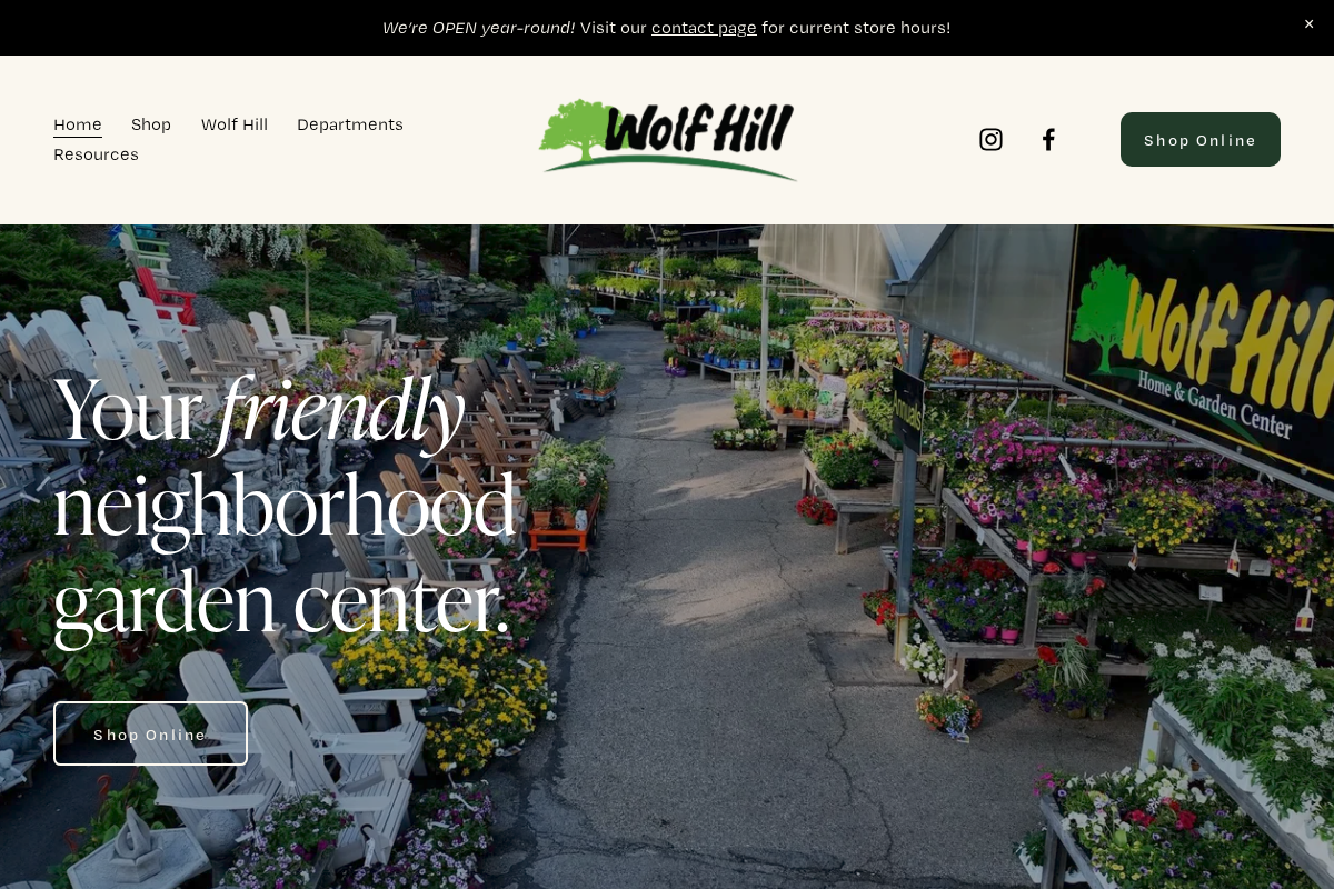 wolfhillgardencenter.com homepage screenshot