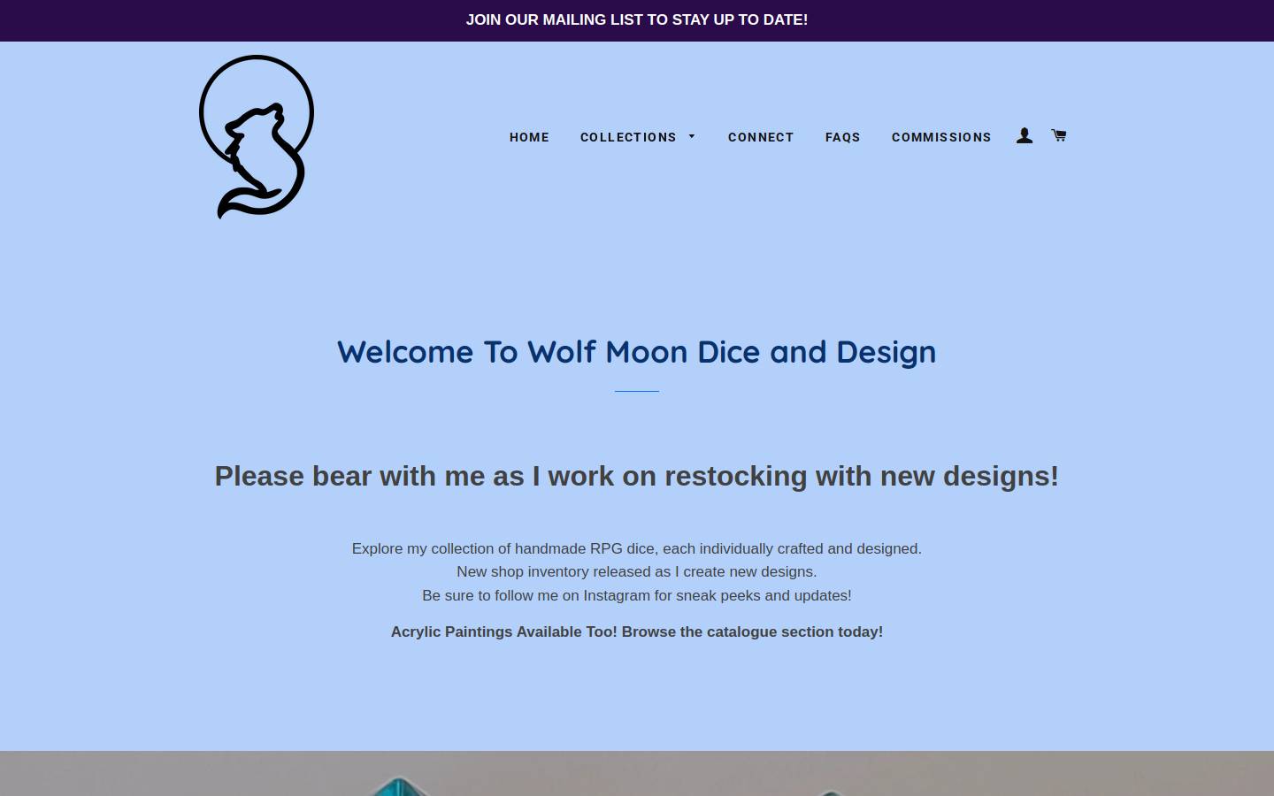 wolfmoondice.com homepage screenshot