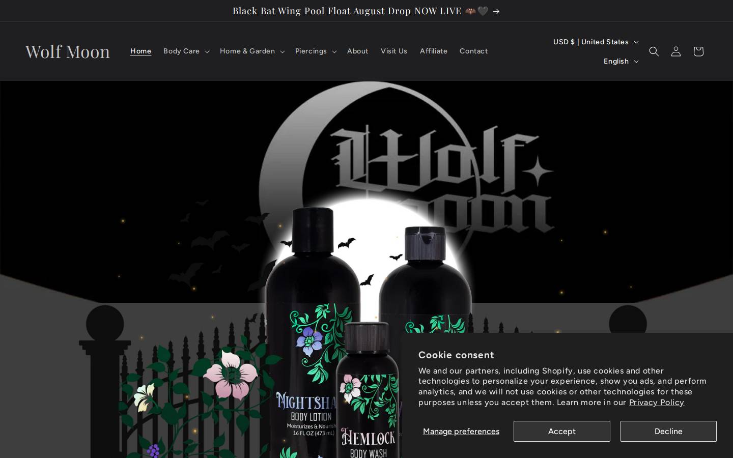 wolfmoonshop.com homepage screenshot