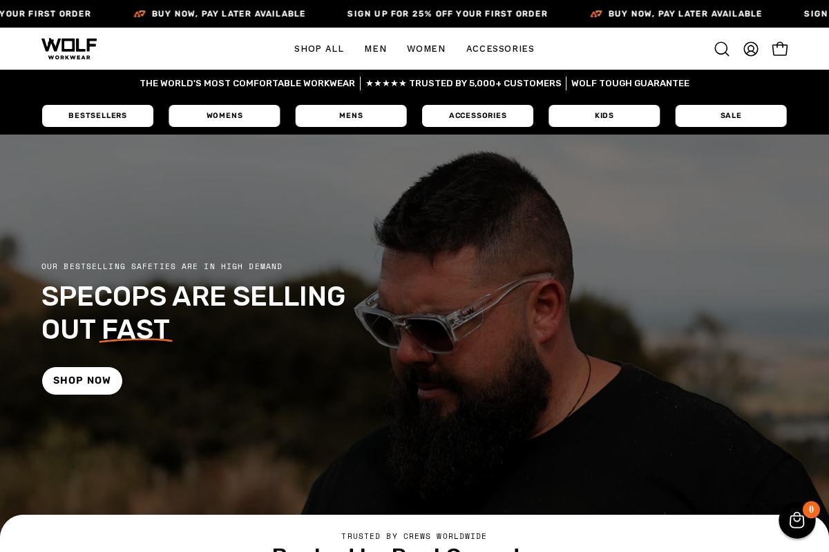 Wolf Workwear homepage screenshot