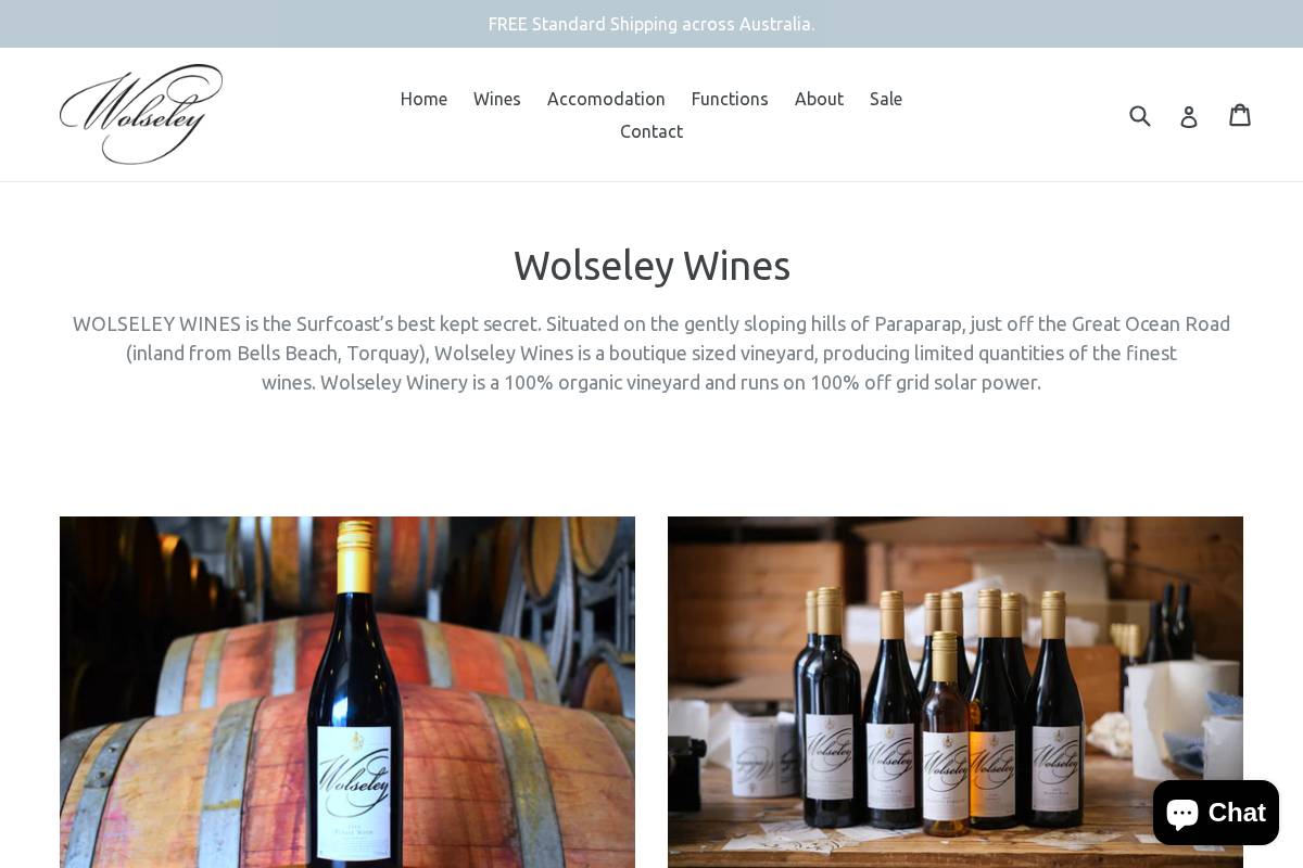 wolseleywines.com homepage screenshot