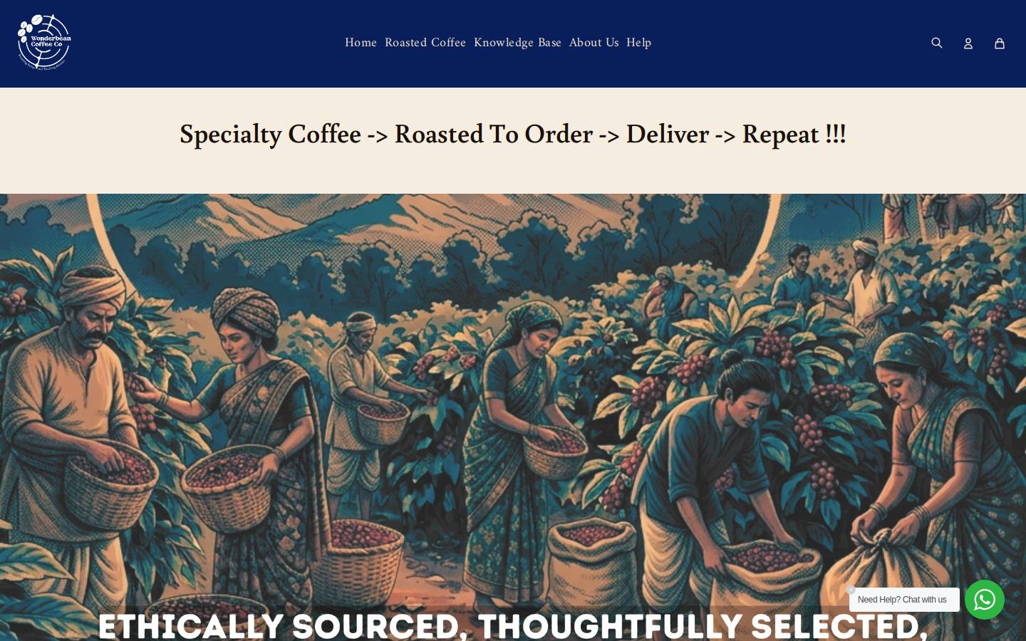 wonderbeancoffeeco.com homepage screenshot
