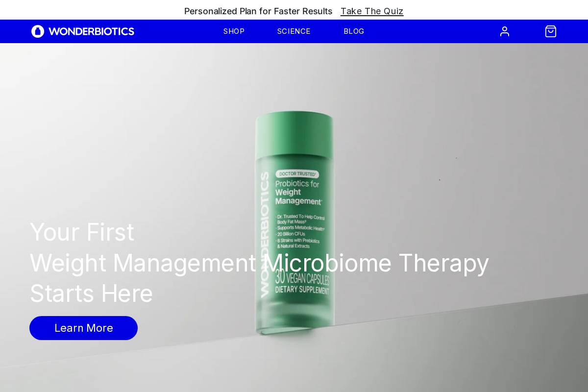 Wonderbiotics homepage screenshot
