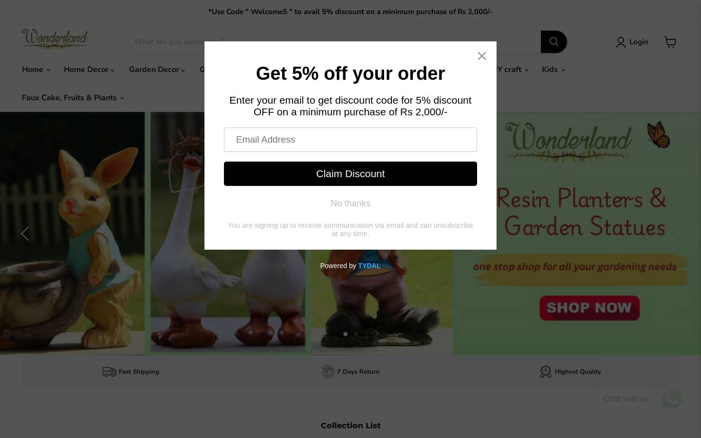wonderlandgarden.in homepage screenshot