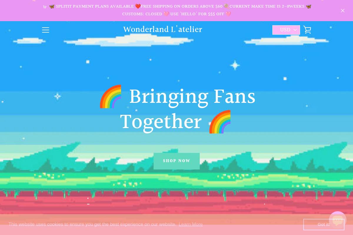 wonderlandlatelier.com homepage screenshot