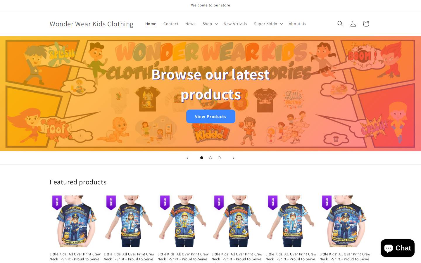wonderwearkids.com homepage screenshot