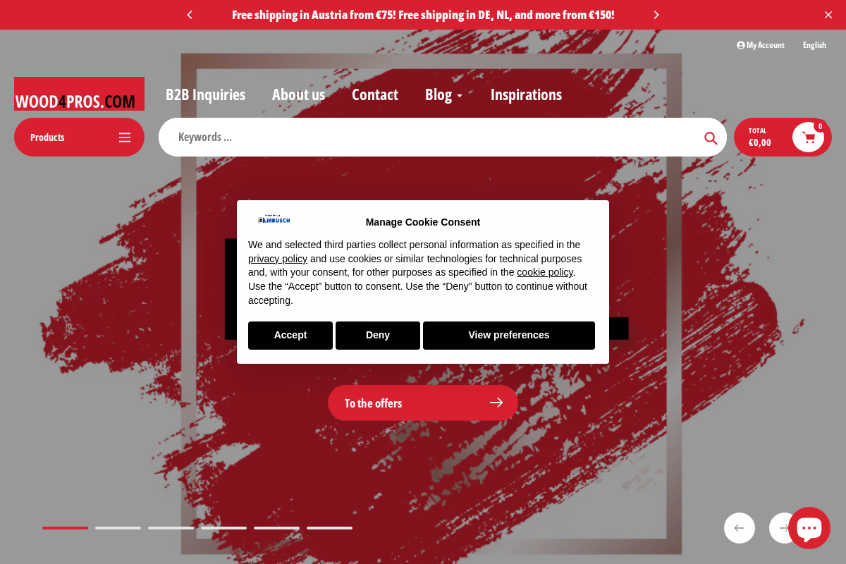 WOOD4PROS by Almbusch GmbH homepage screenshot