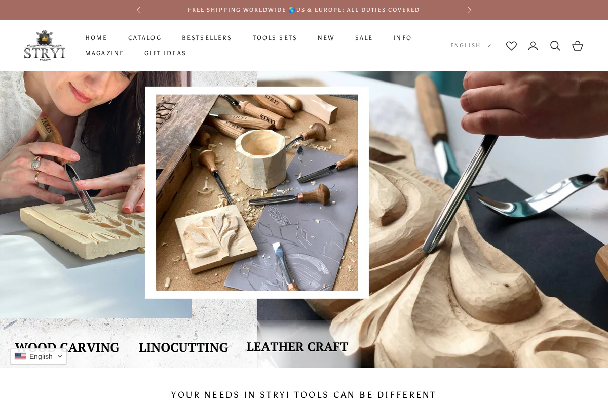 Wood carving tools STRYI homepage screenshot