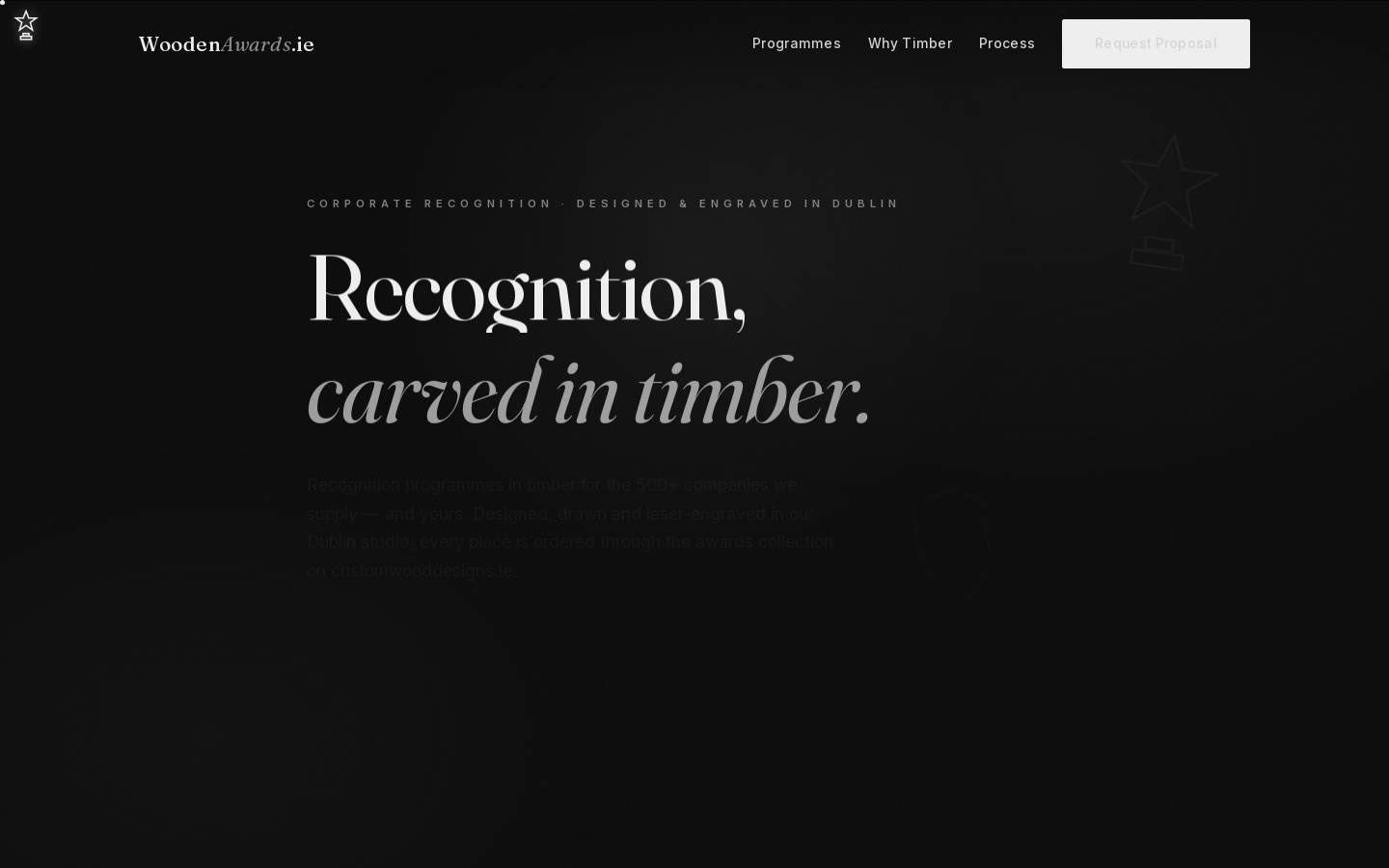 woodenawards.ie homepage screenshot