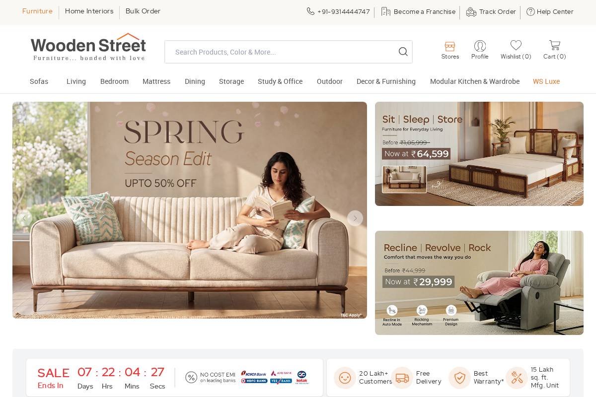 WoodenStreet Furniture Store in Chandigarh Sector 17A homepage screenshot