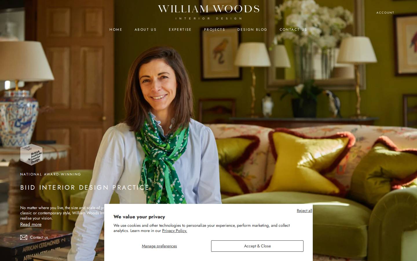 woodsinteriordesign.com homepage screenshot