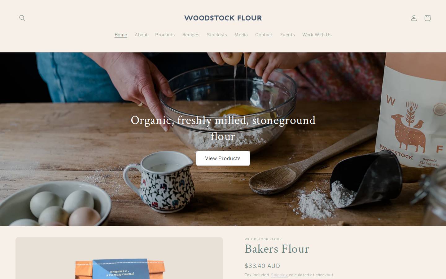 woodstockflour.com.au homepage screenshot